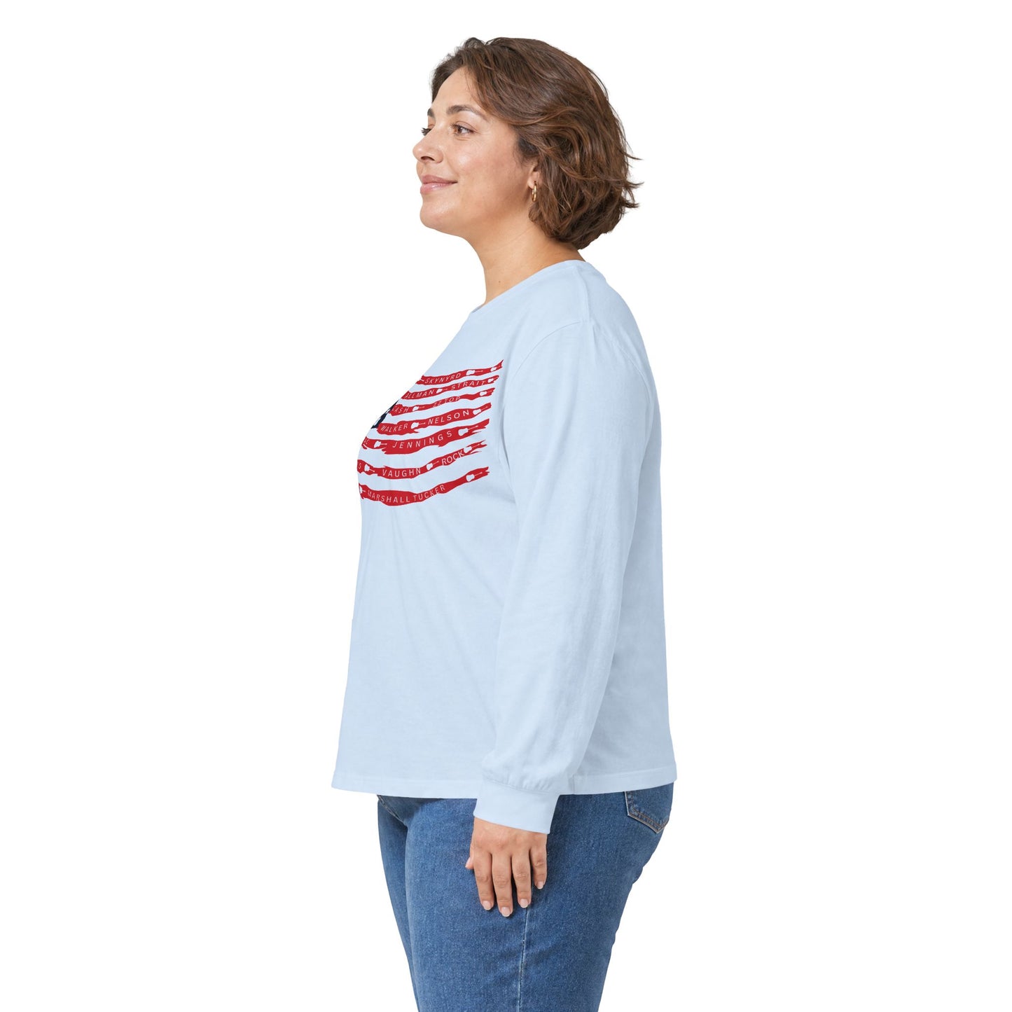 Best Rock & Country Bands American Flag Long Sleeve T-SHIRT Guitars & Stars