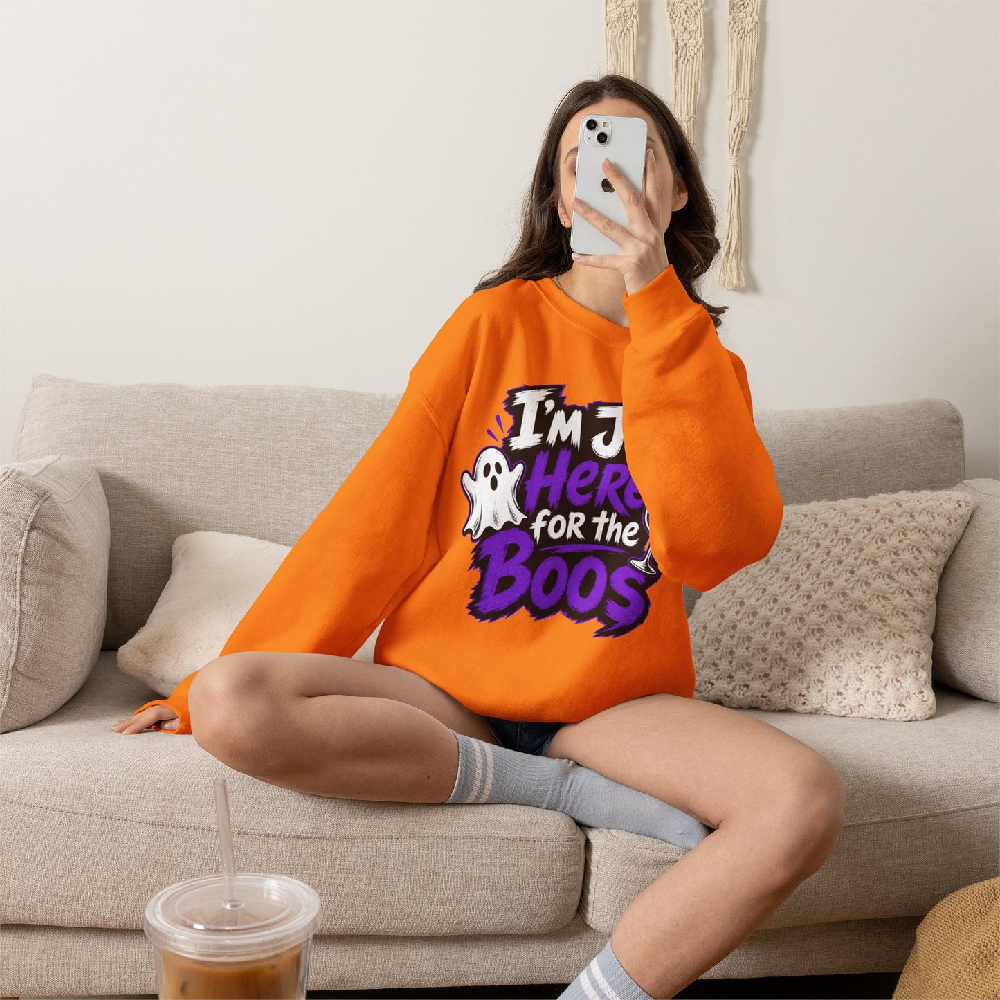 I'm Just Here for the Boos Halloween Sweatshirt — Ghost & Wine Graphic Crewneck