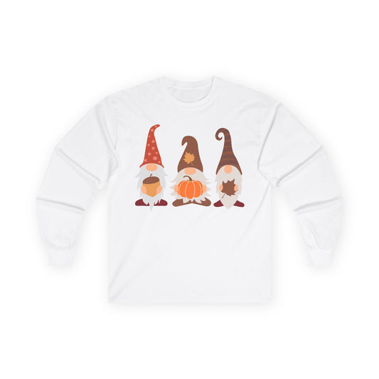 Fall Gnomes Trio Long Sleeve T-Shirt — Fall Pumpkin Gnomes Shirt