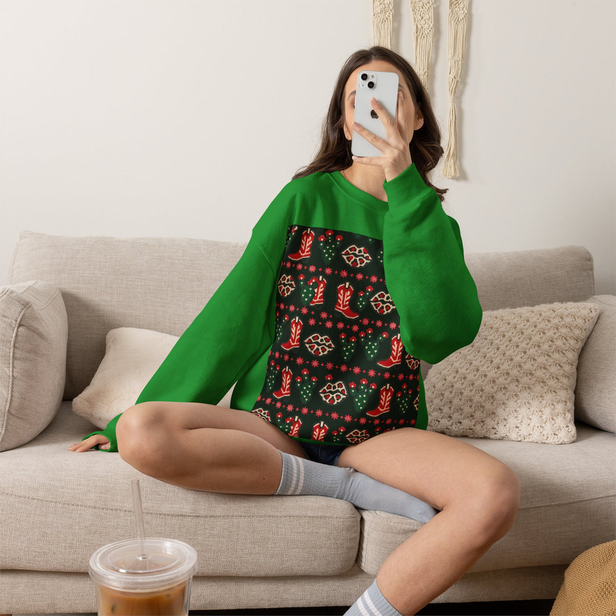 Feaux Ugly Sweater Western Christmas Sweatshirt
