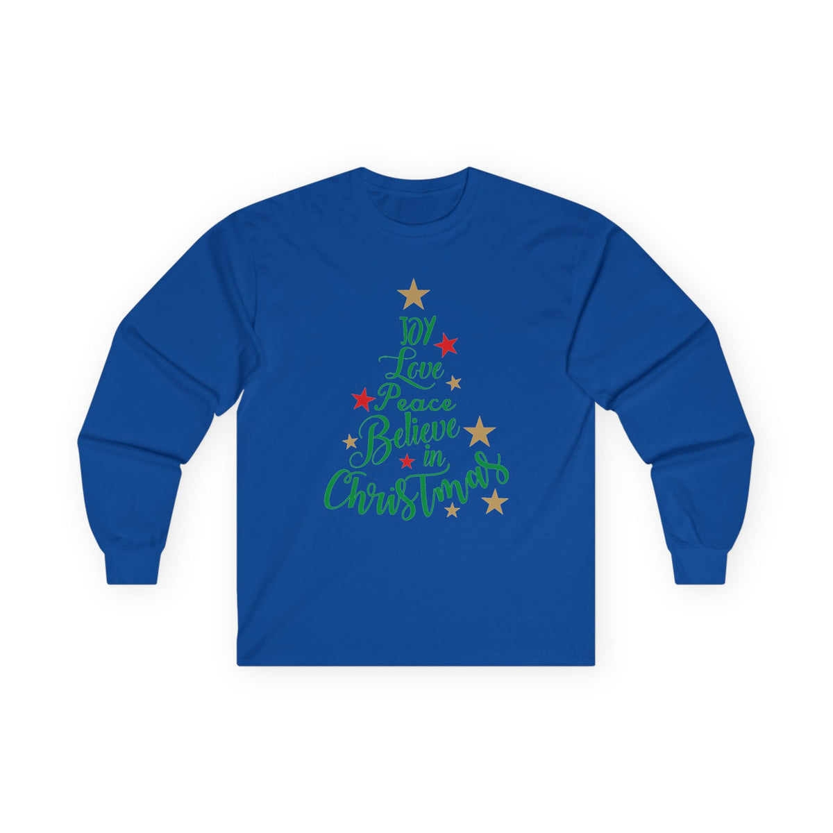 Women's Joy Love Peace Believe Christmas Long Sleeve T-Shirt