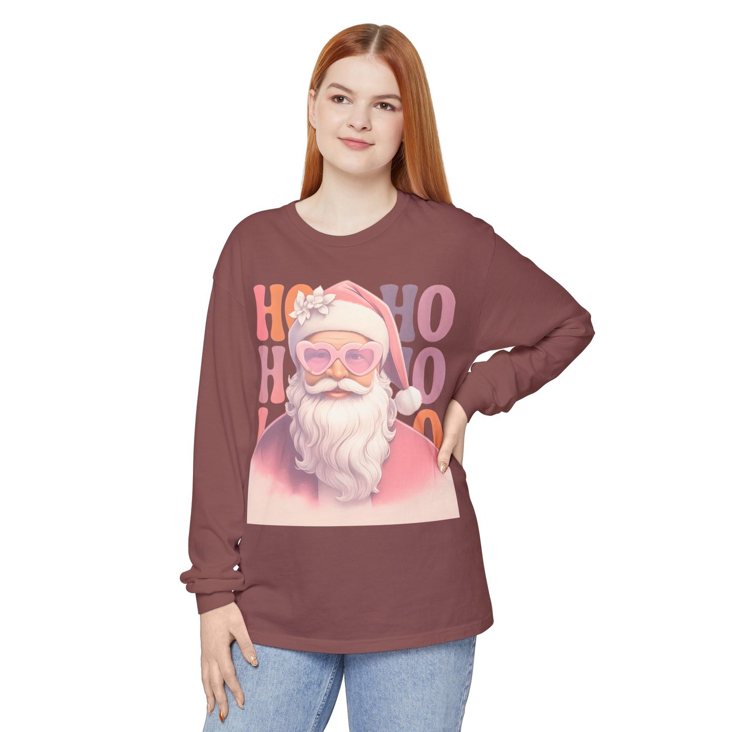 Christmas Santa HO HO HO Long Sleeve T-Shirt - Lots of Color Choices