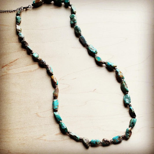 Long Natural Turquoise and Wood Layering Necklace