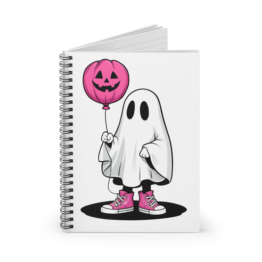Cute Halloween Ghost Notebook, Spiral Journal, Halloween Gift, Spooky Note-taking, Pink Balloon Design, School Supplies