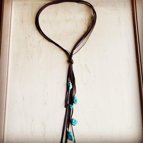 Brown Lasso Necklace with Turquoise Accents