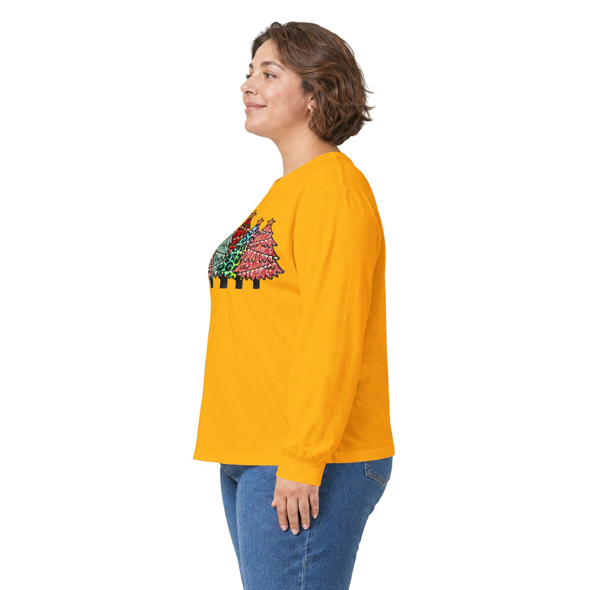 Colorful Plaid Christmas Trees T-Shirt Long Sleeve