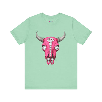 Cow Skull Tee — Pink Jeweled Bull Skull Graphic T-Shirt