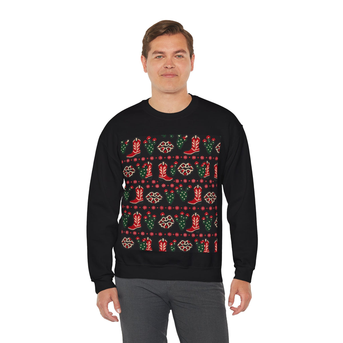 Feaux Ugly Sweater Western Christmas Sweatshirt
