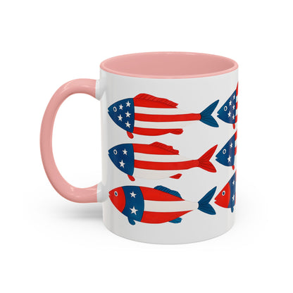 Patriotic Fish Flag Coffee Mug American Flag Accent 11 or 15oz
