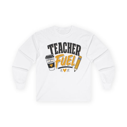 Teacher Fuel Long Sleeve T- Shirt — Coffee & Pencil Graphic Shirt for Teachers