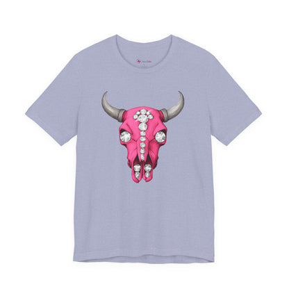 Pink Jeweled Bull Skull Tee – Western Cowgirl Graphic T-Shirt