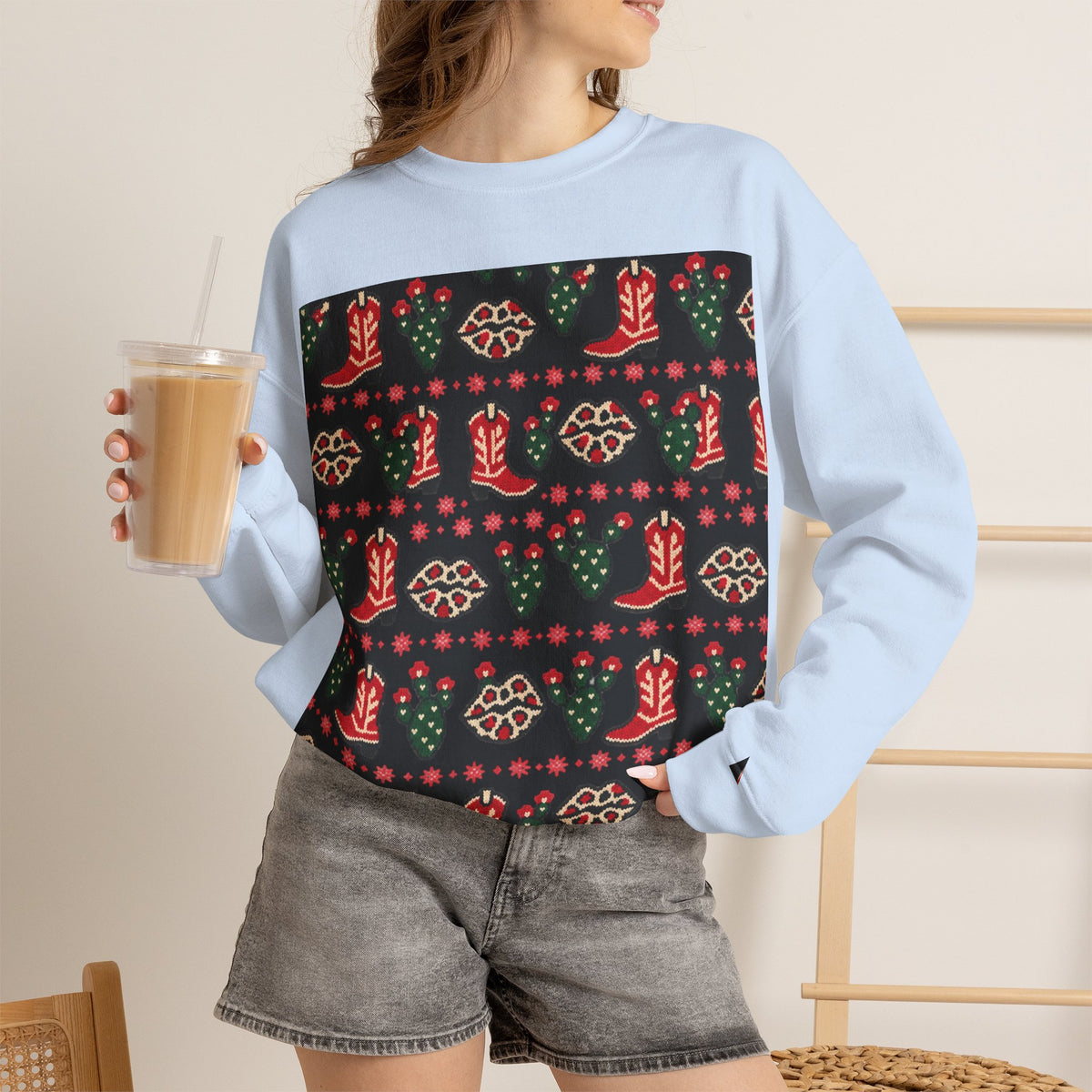 Feaux Ugly Sweater Western Christmas Sweatshirt