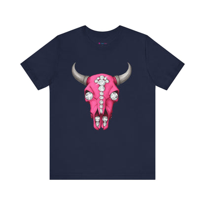 Cow Skull Tee — Pink Jeweled Bull Skull Graphic T-Shirt