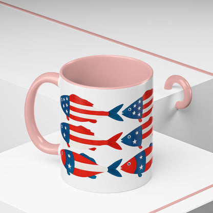 Patriotic Fish Flag Coffee Mug American Flag Accent 11 or 15oz