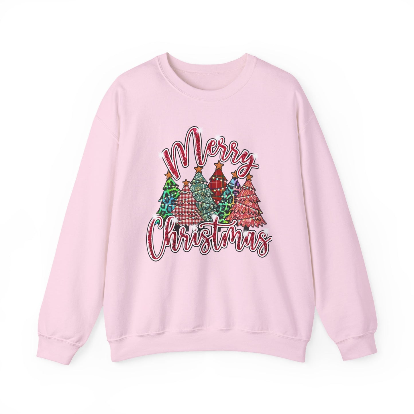 Merry Christmas Crewneck Sweatshirt - Festive Plaid Christmas Trees Holiday Sweatshirt