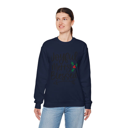 Christmas Sweatshirt - "Joyful Merry Blessed" Cozy Holiday Crewneck
