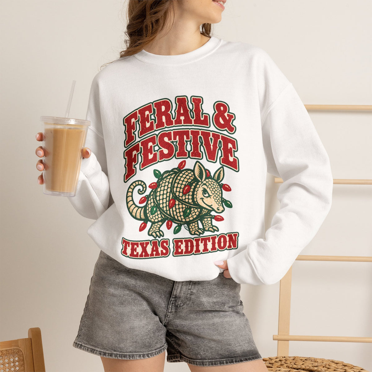 Feral & Festive Texas Edition Christmas Sweatshirt, Funny Armadillo Holiday Crewneck