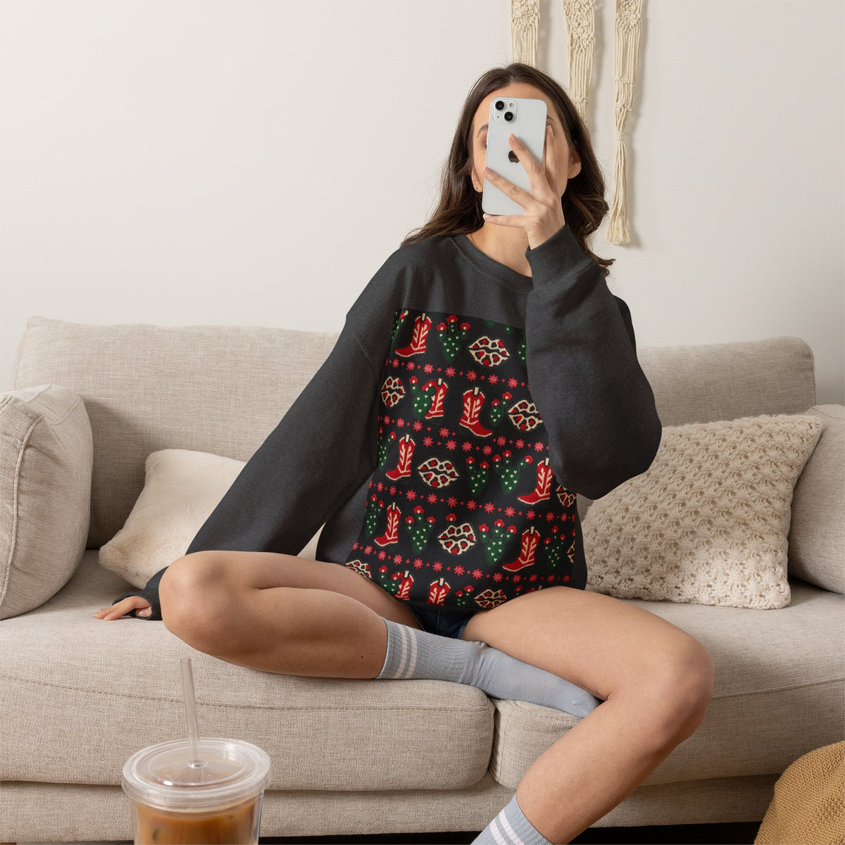 Feaux Ugly Sweater Western Christmas Sweatshirt