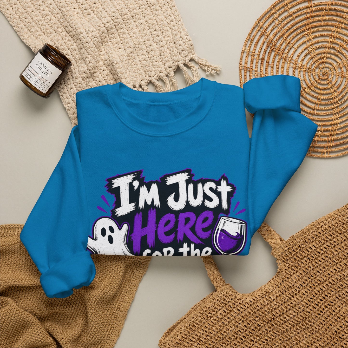 I'm Just Here for the Boos Halloween Sweatshirt — Ghost & Wine Graphic Crewneck