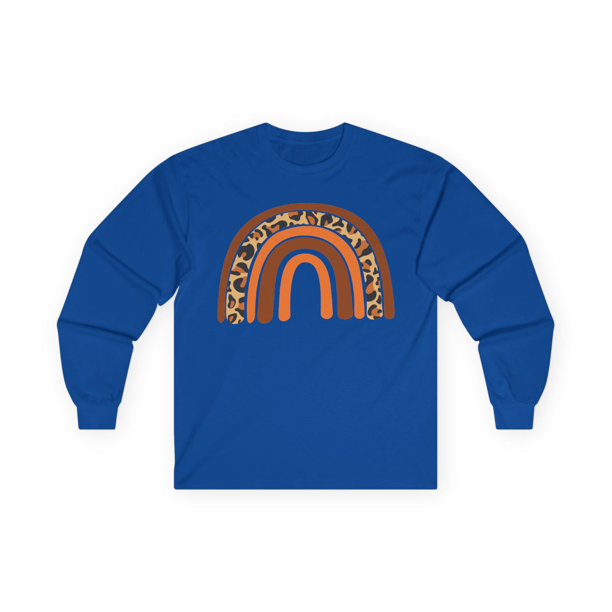 Retro FALL Leopard Rainbow Long Sleeve T-Shirt — Boho Earth-Tone Graphic Shirt