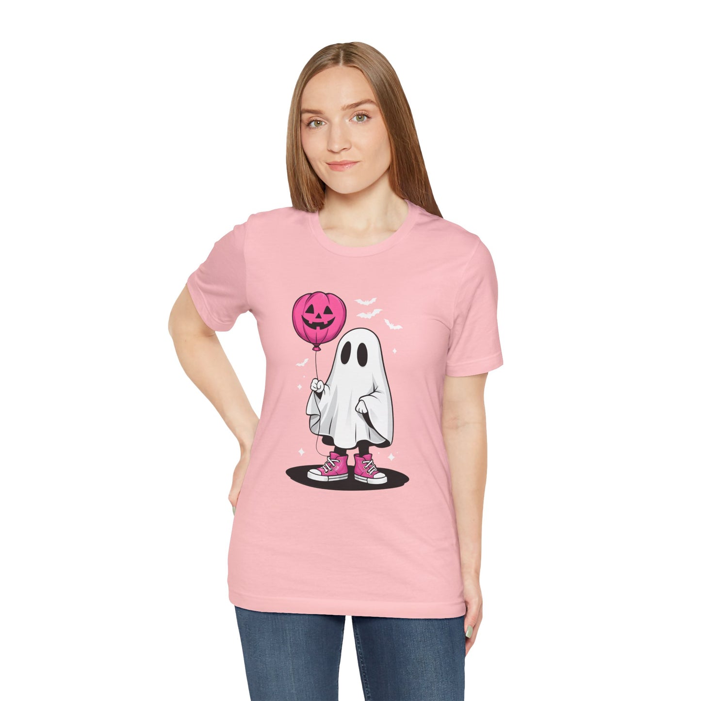 Ghost Tee with Pink Hightops and Pumpkin Balloon