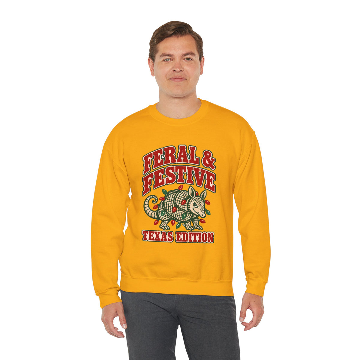 Feral & Festive Texas Edition Christmas Sweatshirt, Funny Armadillo Holiday Crewneck