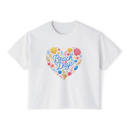 Beach Days Heart Graphic Tee — Women's Boxy Summer T-Shirt