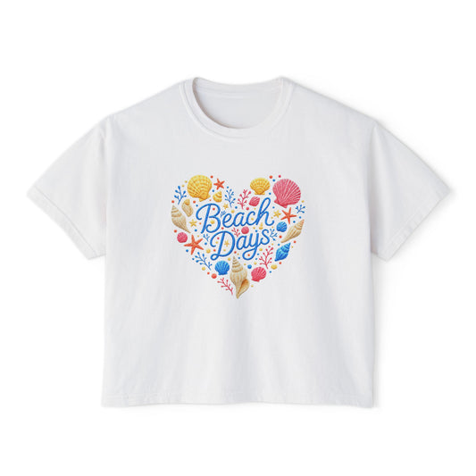 Beach Days Heart Graphic Tee — Women's Boxy Summer T-Shirt