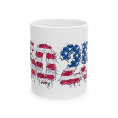 USA 2024 Flag Distressed Ceramic Mug — Patriotic Election Coffee Cup (11oz/15oz)