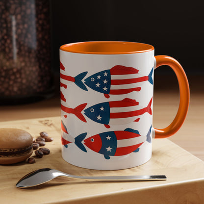 Patriotic Fish Flag Coffee Mug American Flag Accent 11 or 15oz