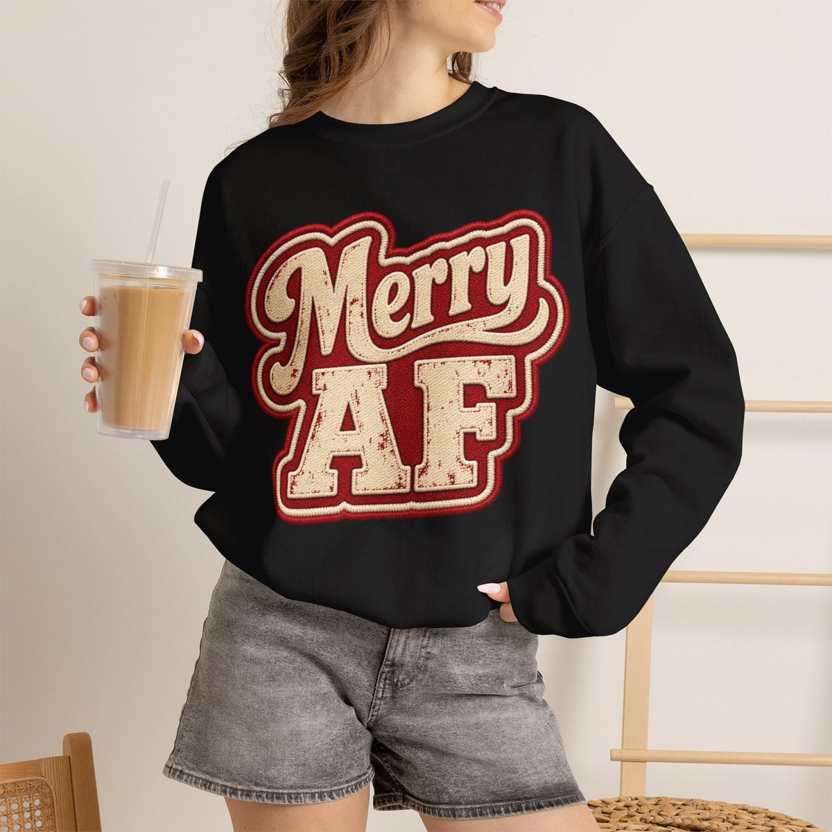 Merry AF Sweatshirt – Funny Retro Holiday Crewneck