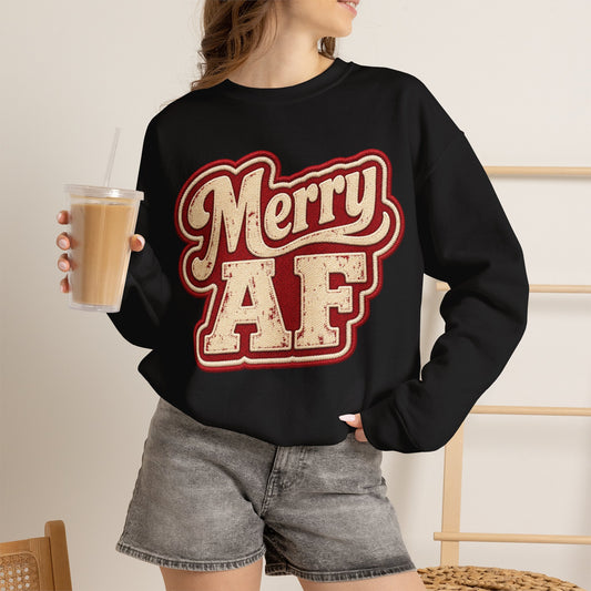 Merry AF Sweatshirt – Funny Retro Holiday Crewneck