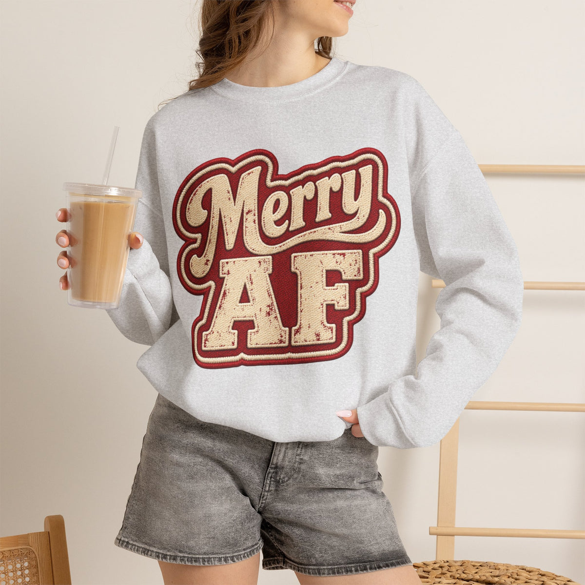 Merry AF Sweatshirt – Funny Retro Holiday Crewneck