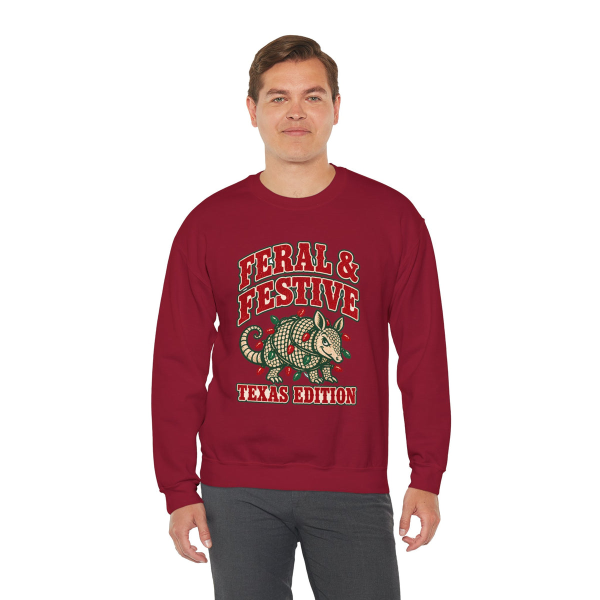 Feral & Festive Texas Edition Christmas Sweatshirt, Funny Armadillo Holiday Crewneck