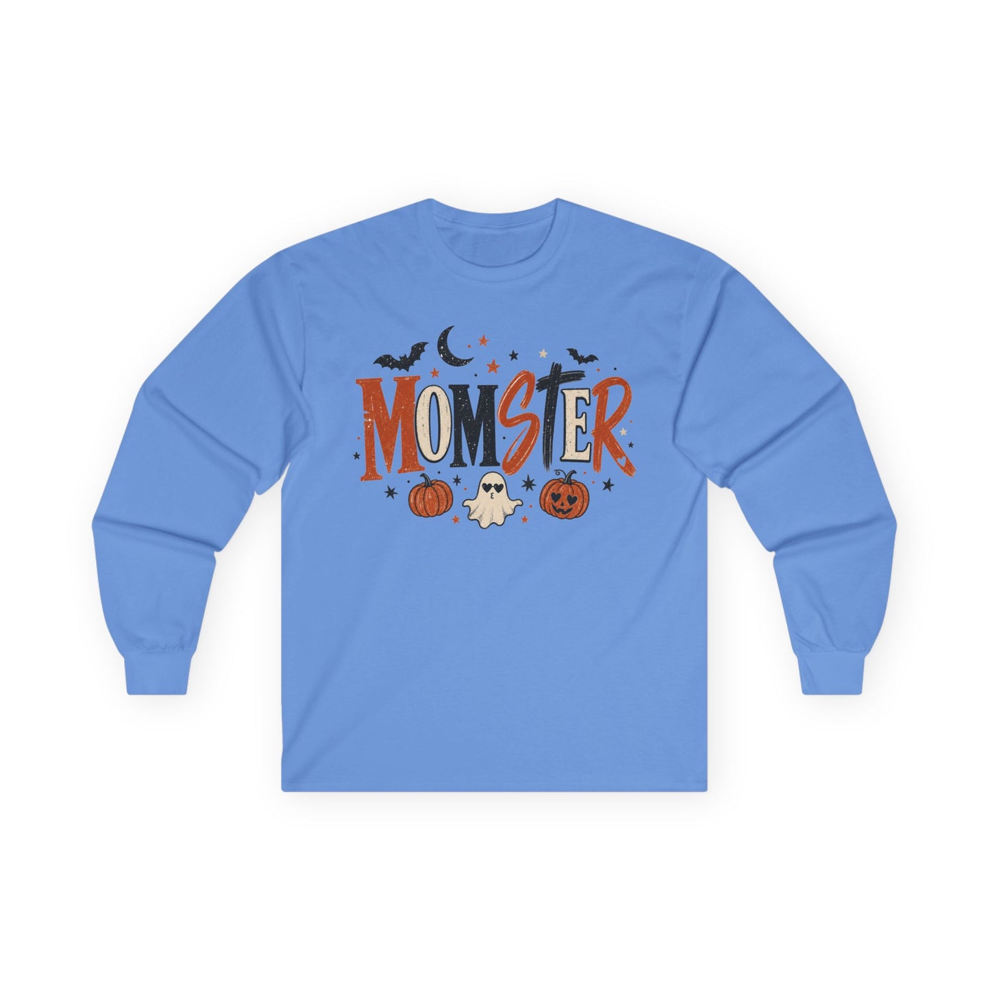 Momster Halloween Long Sleeve T-Shirt — Cute Spooky Mom Shirt with Pumpkins & Ghosts