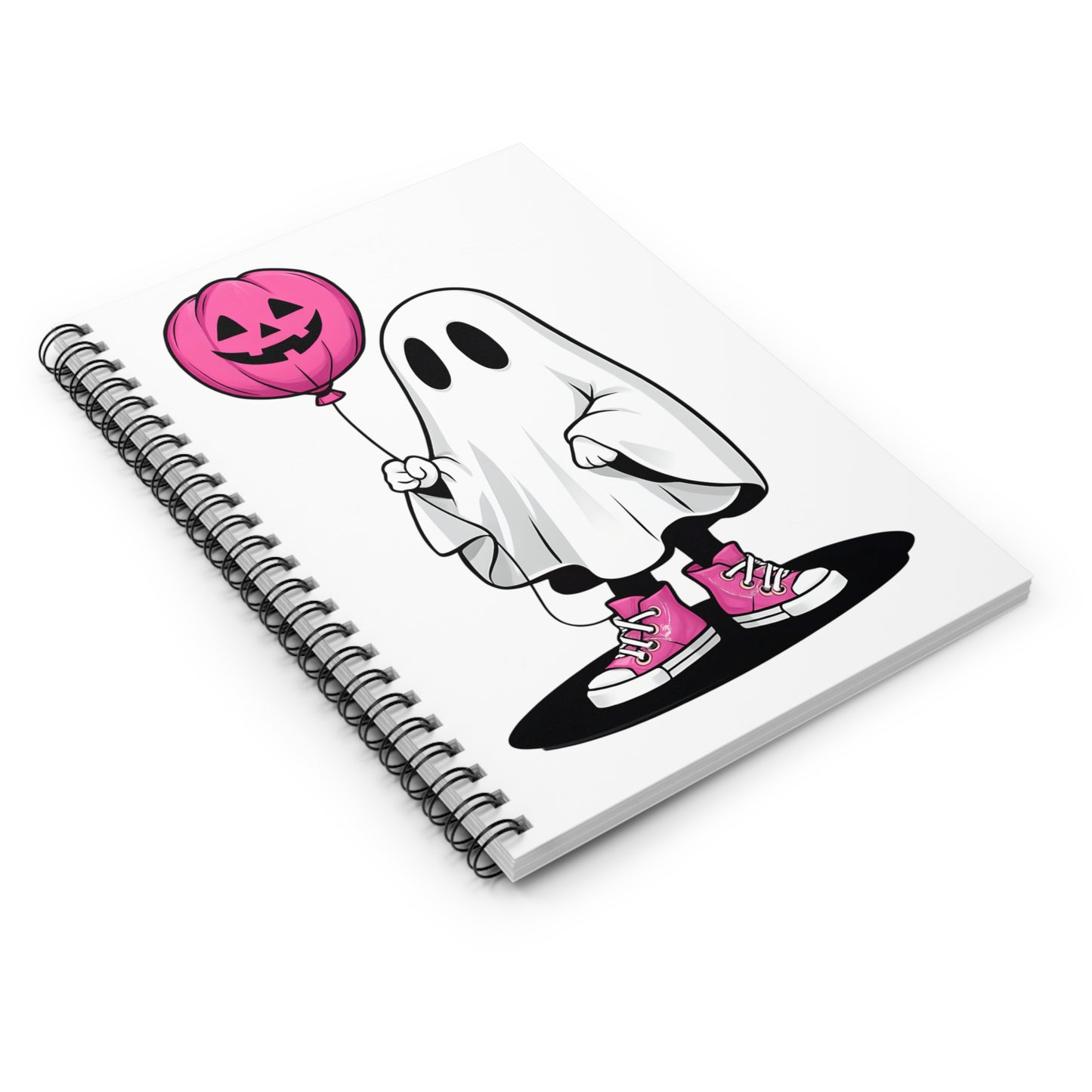 Cute Halloween Ghost Notebook, Spiral Journal, Halloween Gift, Spooky Note-taking, Pink Balloon Design, School Supplies