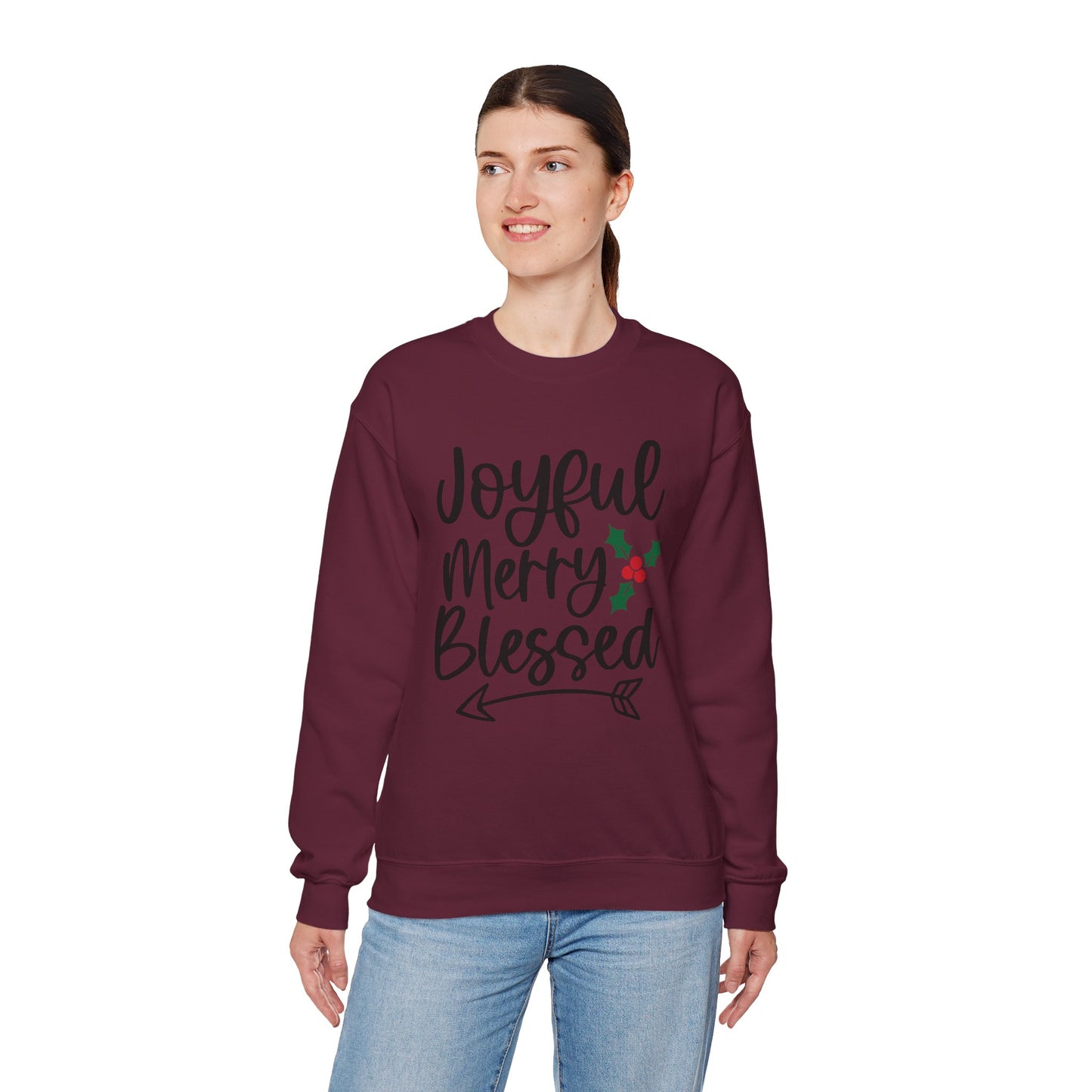 Christmas Sweatshirt - "Joyful Merry Blessed" Cozy Holiday Crewneck
