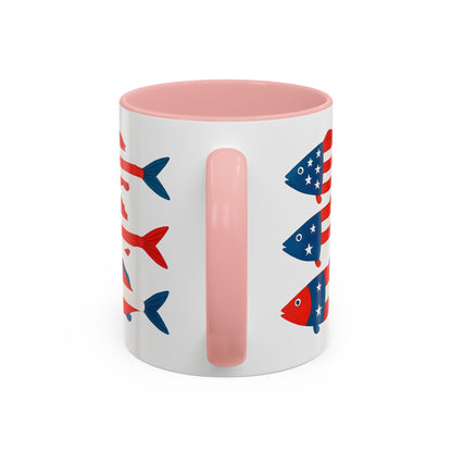 Patriotic Fish Flag Coffee Mug American Flag Accent 11 or 15oz