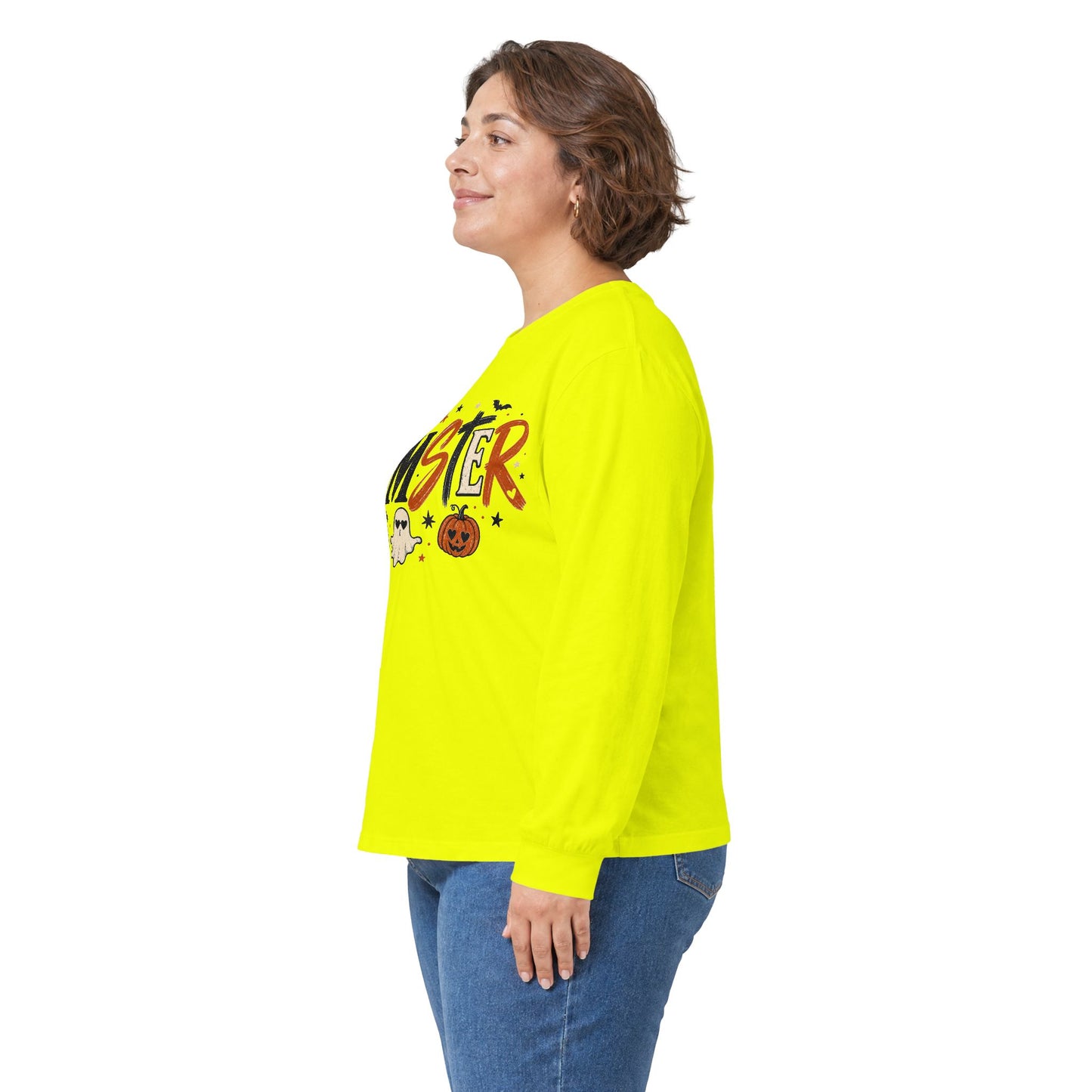 Momster Halloween Long Sleeve T-Shirt — Cute Spooky Mom Shirt with Pumpkins & Ghosts