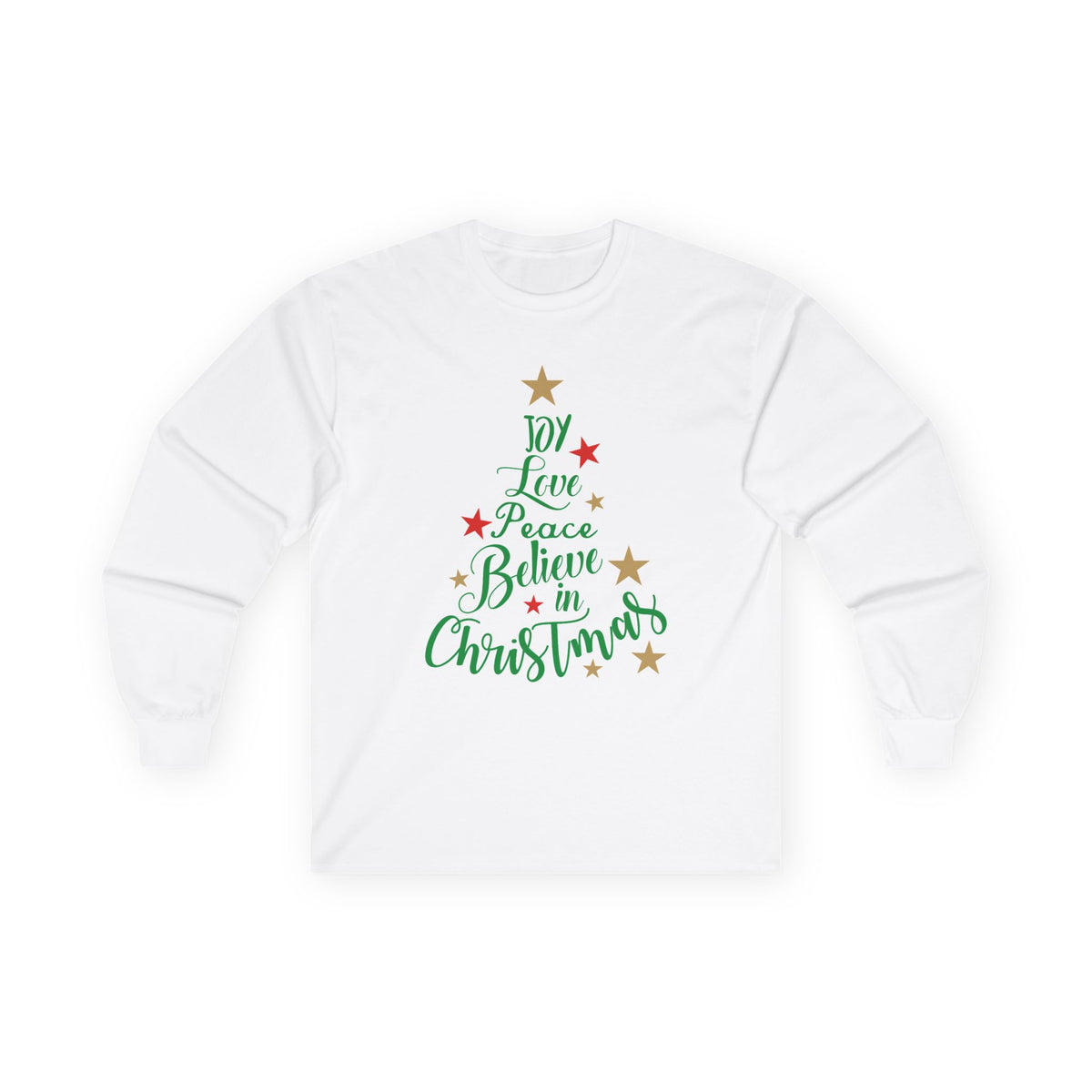 Women's Joy Love Peace Believe Christmas Long Sleeve T-Shirt