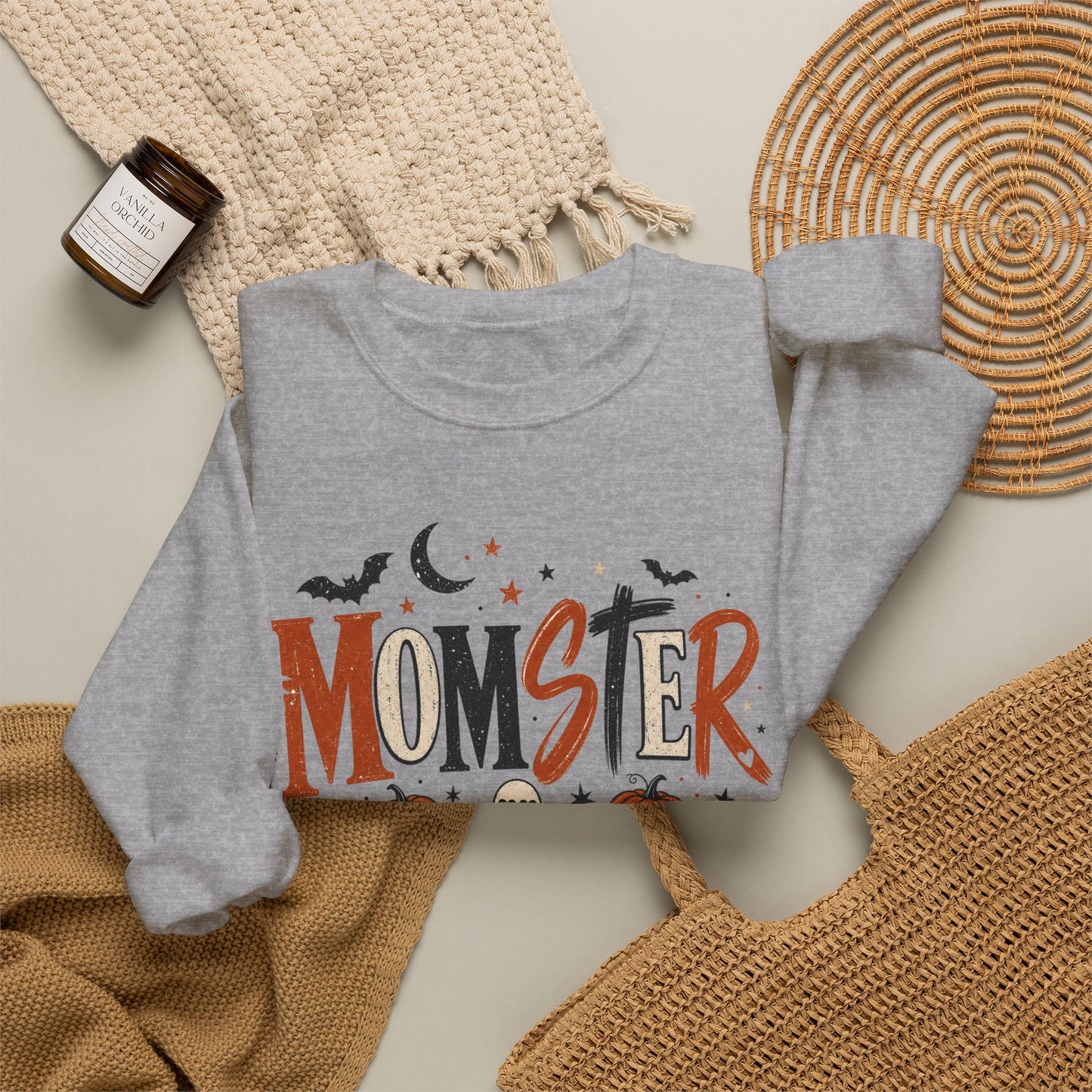 Momster Halloween Sweatshirt — Cute Momster Ghost & Pumpkins Crewneck