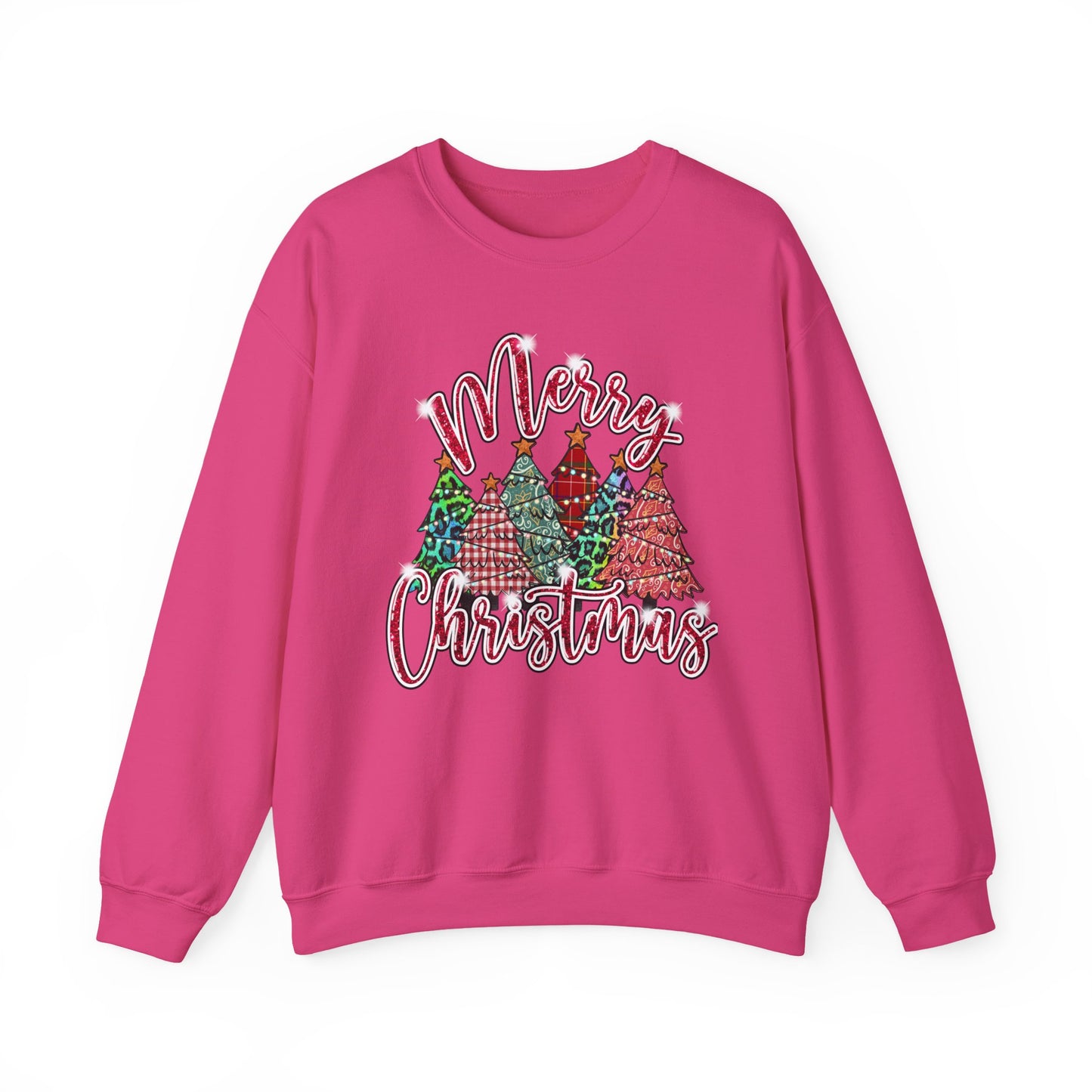 Merry Christmas Crewneck Sweatshirt - Festive Plaid Christmas Trees Holiday Sweatshirt