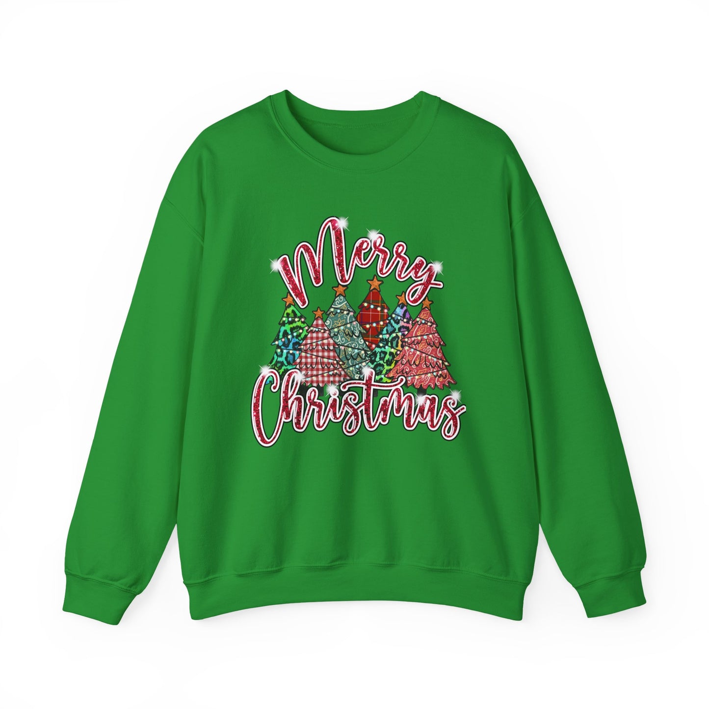 Merry Christmas Crewneck Sweatshirt - Festive Plaid Christmas Trees Holiday Sweatshirt