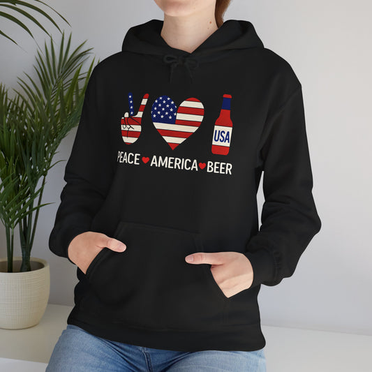 Patriotic Peace & Beer Hoodie - Unisex Heavy Blend Sweatshirt