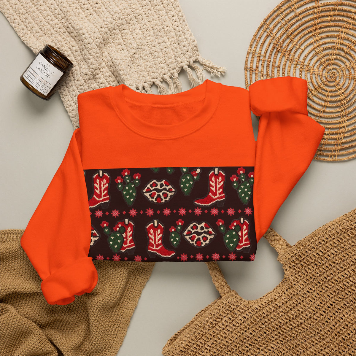 Feaux Ugly Sweater Western Christmas Sweatshirt