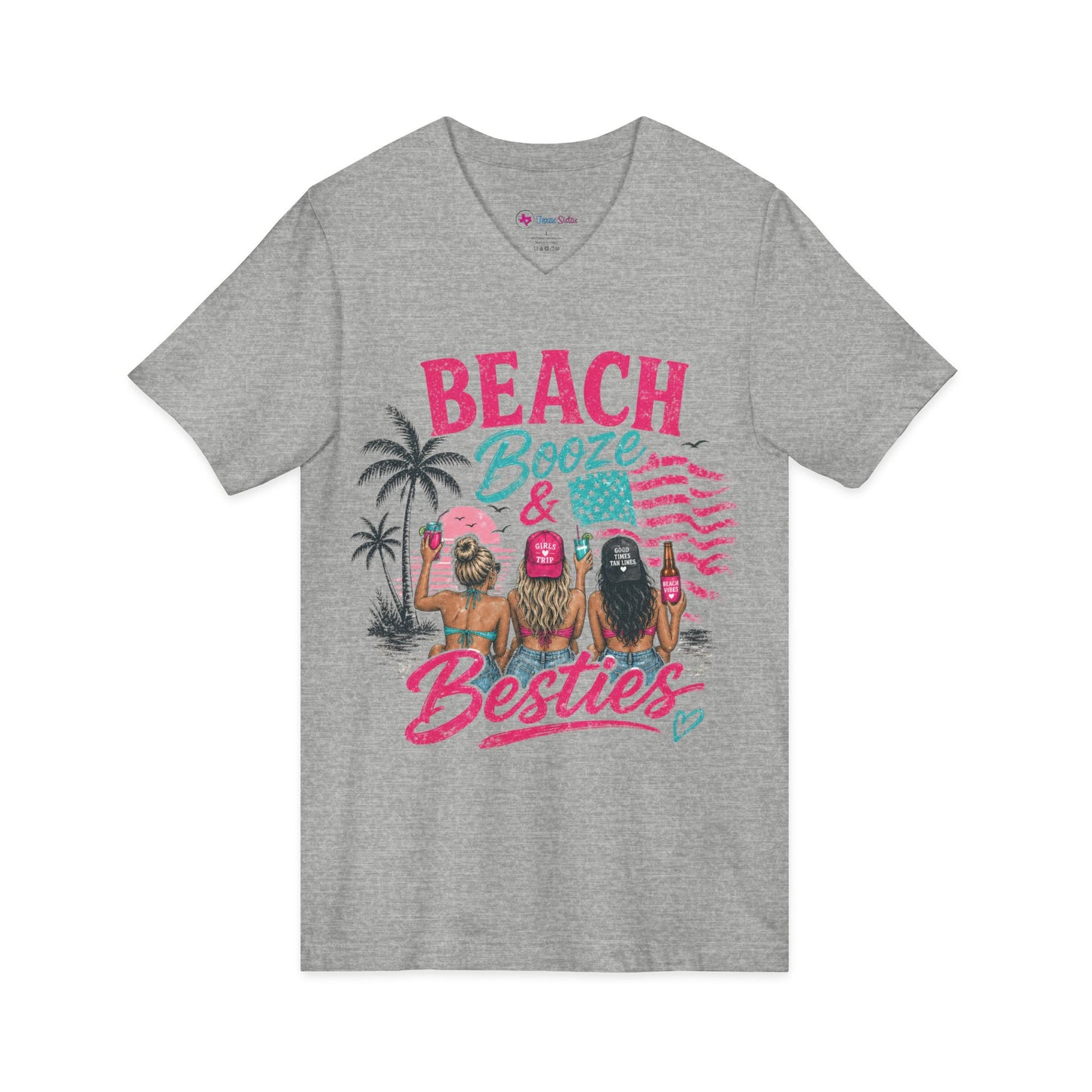 Beach Booze & Besties V-Neck T-Shirt