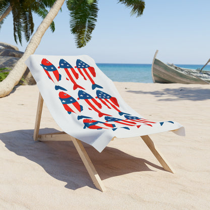 Patriotic Fish Beach Towel – American Flag Red White Blue Summer Towel