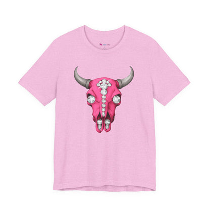 Pink Jeweled Bull Skull Tee – Western Cowgirl Graphic T-Shirt