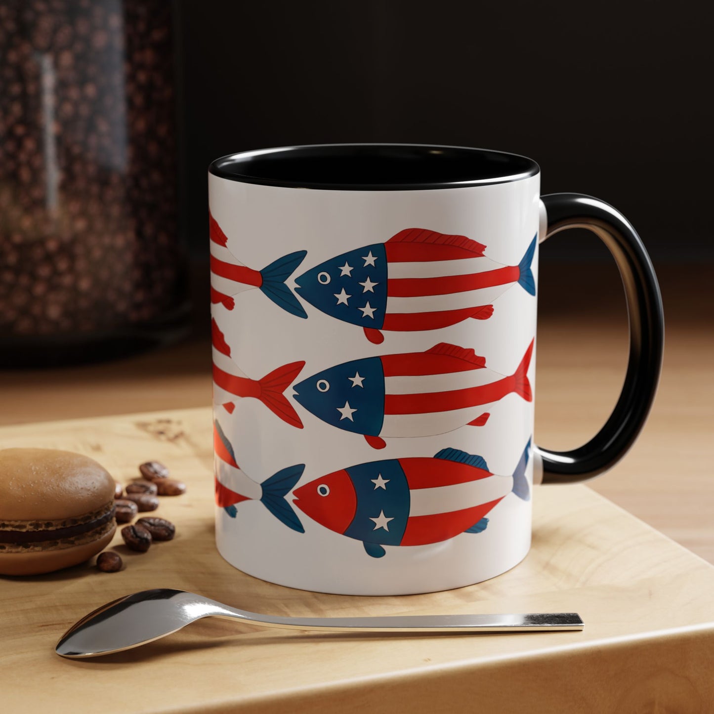 Patriotic Fish Flag Coffee Mug American Flag Accent 11 or 15oz