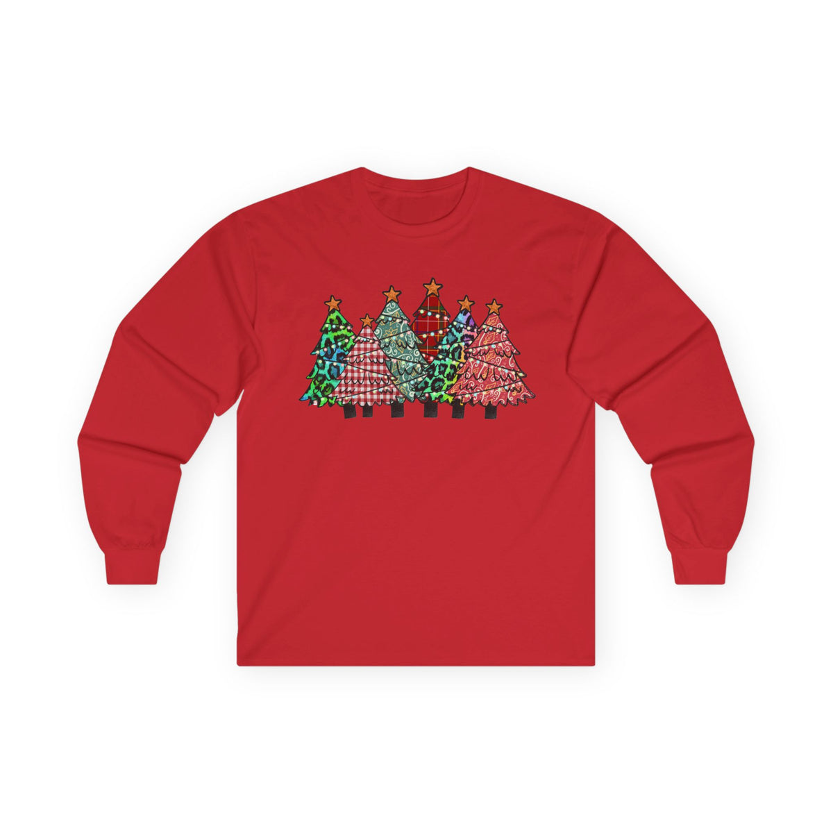 Colorful Plaid Christmas Trees T-Shirt Long Sleeve